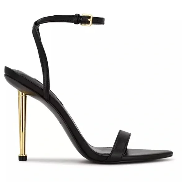 Nine West Reina Black and Gold Women's Stiletto Sandals - Picture 5 of 11